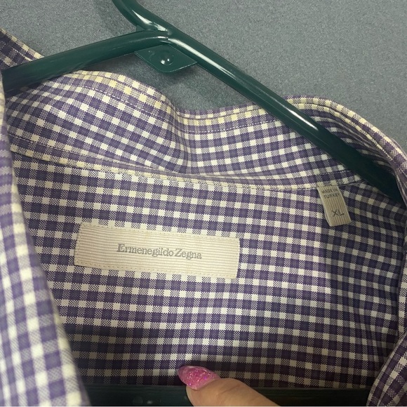 ERMENEGILDO ZEGNA XL Purple White Plaid Button Down Dress Shirt - Picture 7 of 13
